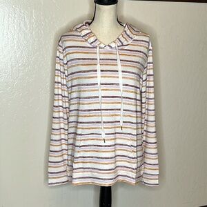 Market & Spruce Hooded Sweater Multicolor Stripes Long Sleeve Knit Hoodie